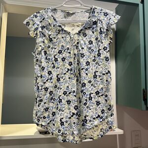 Lucky Brand | Tops | Lucky Brand Pink Floral Ruffled Neck Blouse Medium